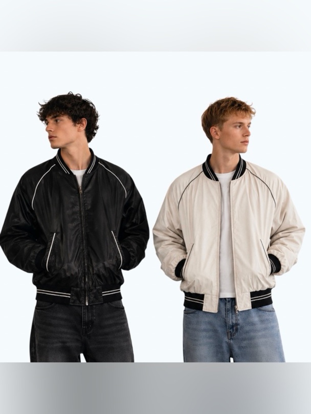 Men Retro 80’s Reversible Black/white Bomber Jacket with White/Black Trim Size M